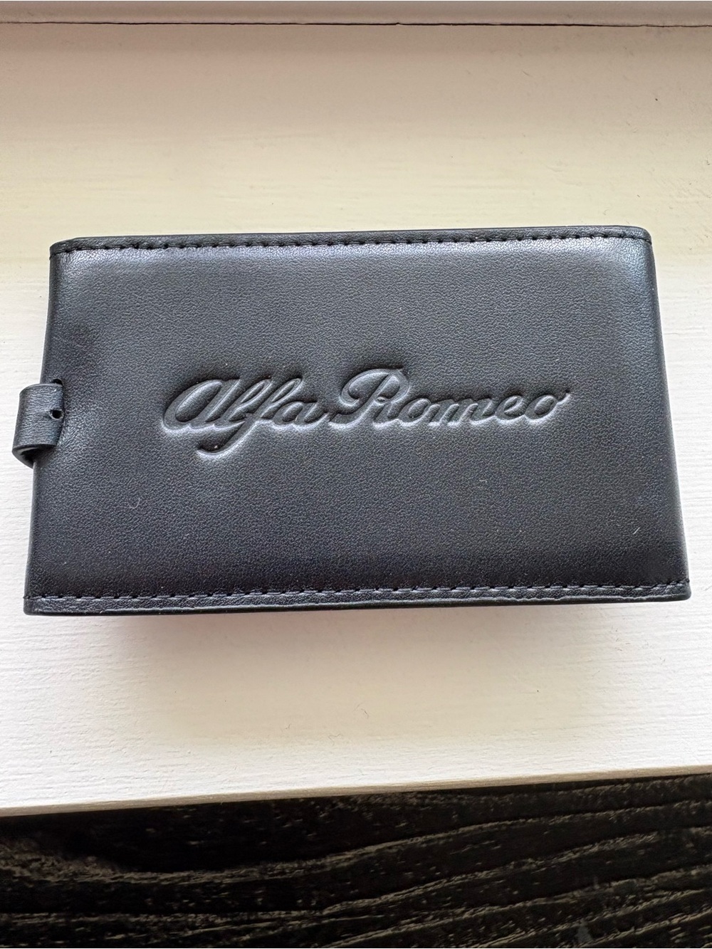 New Italian Alfa Romeo Black Leather Luggage Tag Travel Silver Hardware